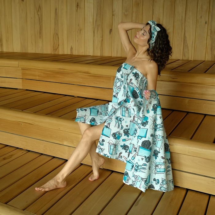 Набор для сауны Этель Набор для сауны Этель "Mint mood" парео с бантиком+полотенце 80х150 см+повязка,100% хл