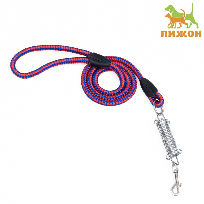 Поводок усиленный с амортизатором от рывка, 120 х 1,2 см, красно-синий Поводок усиленный с амортизатором от рывка, 120 х 1,2 см, красно-синий