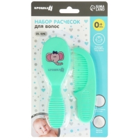 Расчёска детская + массажная щётка для волос, от 0 мес., цвет зелёный, рисунок МИКС Расчёска детская + массажная щётка для волос, от 0 мес., цвет зелёный, рисунок МИКС