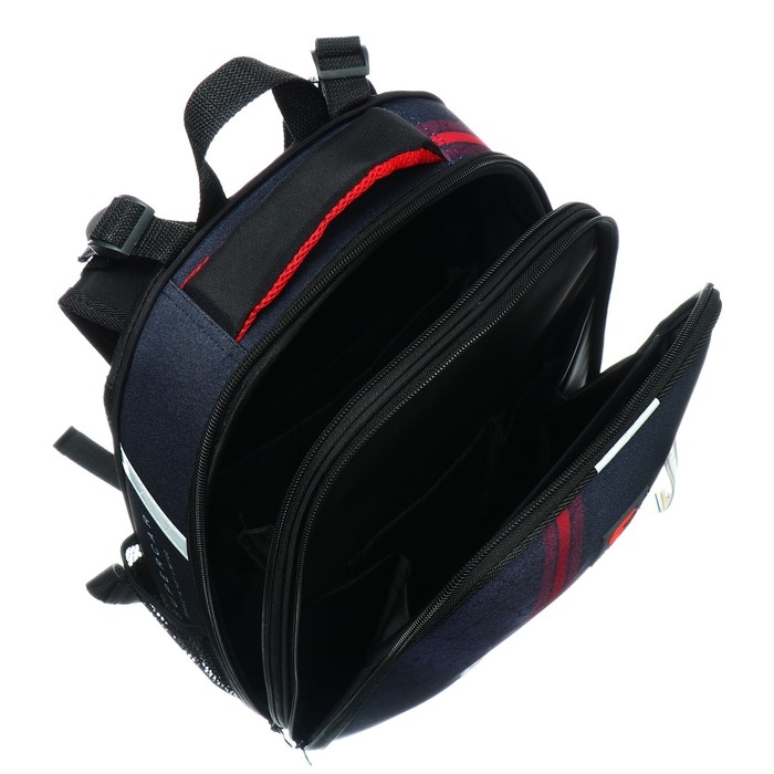 Рюкзак каркасный школьный 38 х 30 х 16 см, эргономичная спинка, Stavia "Гонка", чёрный