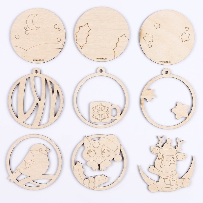 Новогодняя роспись по дереву &laquo;Новый год! Подвески на ёлочку&raquo;