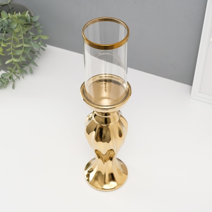 Подсвечник керамика, стекло на 1 свечу Подсвечник керамика, стекло на 1 свечу "Версаль" d=7,5 см золото 9,5х9,5х38,5 см