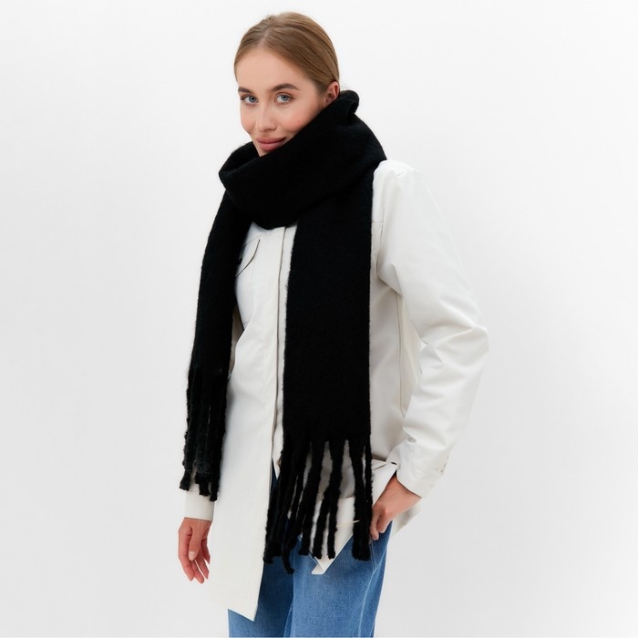 Шарф зимний объемный с кистями MINAKU 210*38+18 см цвет чёрный Шарф зимний объемный с кистями MINAKU 210*38+18 см цвет чёрный