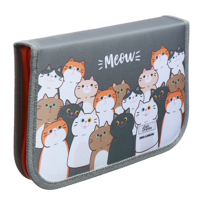 Пенал 1 секция 140 х 210 х 40 мм, откидной карман и косметичка, тканевый, Calligrata TOP Content Пенал 1 секция 140 х 210 х 40 мм, откидной карман и косметичка, тканевый, Calligrata TOP Content "Коты"