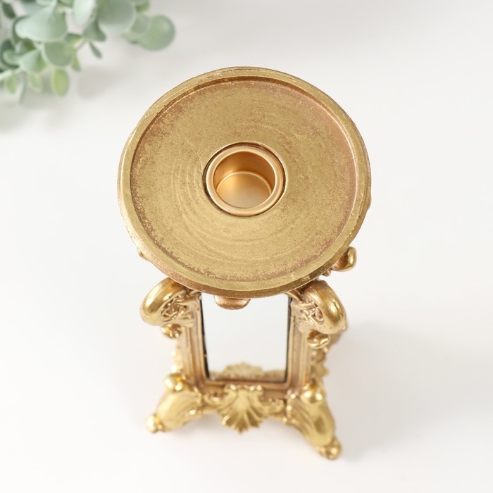 Подсвечник полистоун на 1 свечу Подсвечник полистоун на 1 свечу "Империя" золото с зеркалом 9,5х7х26 см