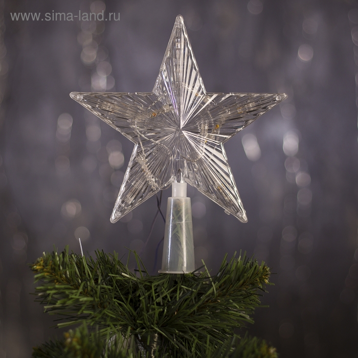 Светодиодная верхушка на ёлку &laquo;Звезда прозрачная&raquo; 15 см, 10 LED, провод 2 метра, 220 В, свечение RG/RB