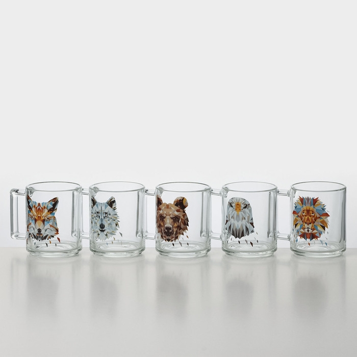 Кружка Animals, стеклянная, 250 мл, рисунок МИКС