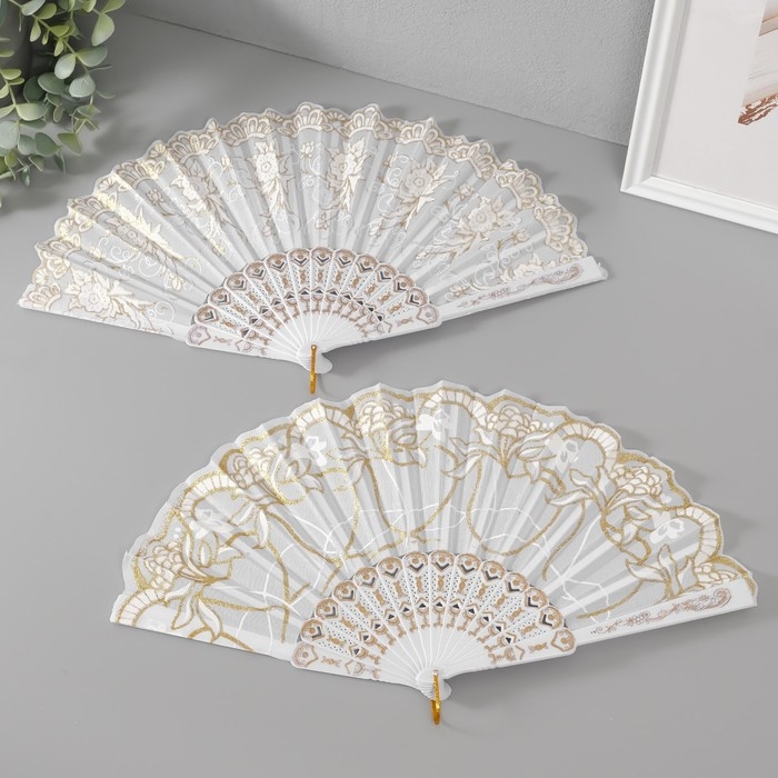 Веер пластик, текстиль Веер пластик, текстиль "Золотые узоры" блёстки МИКС 22,5 см