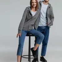 Толстовка на молнии с капюшоном унисекс King, темно-серый меланж, размер S