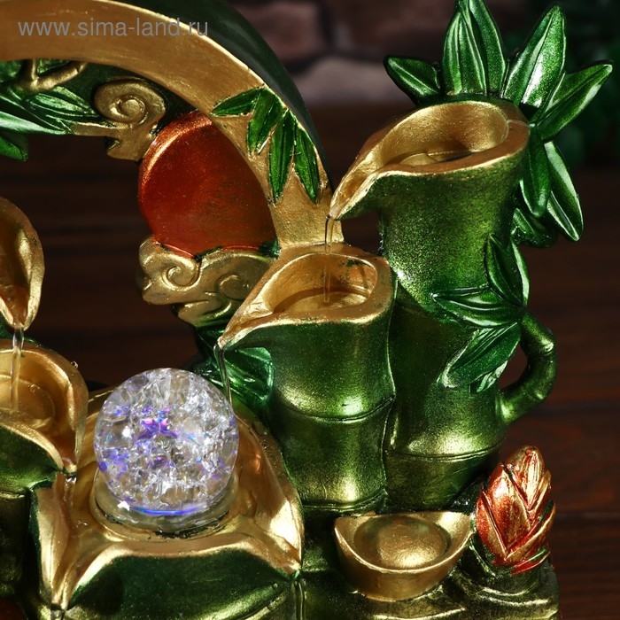 Фонтан настольный от сети, подсветка "Бамбук и слитки" 31,5х32х20,5 см