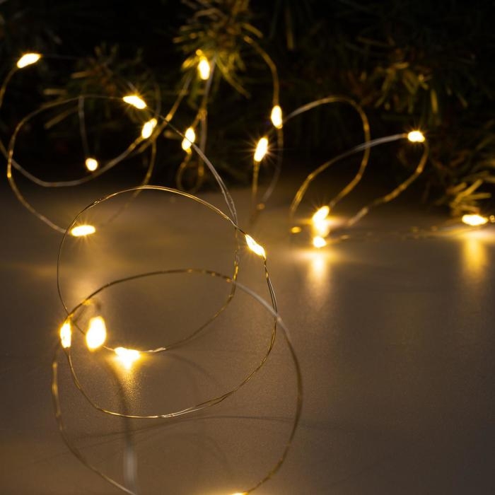 Гирлянда &laquo;Нить&raquo; 2 м роса, IP20, серебристая нить, 20 LED, свечение тёплое белое, USB