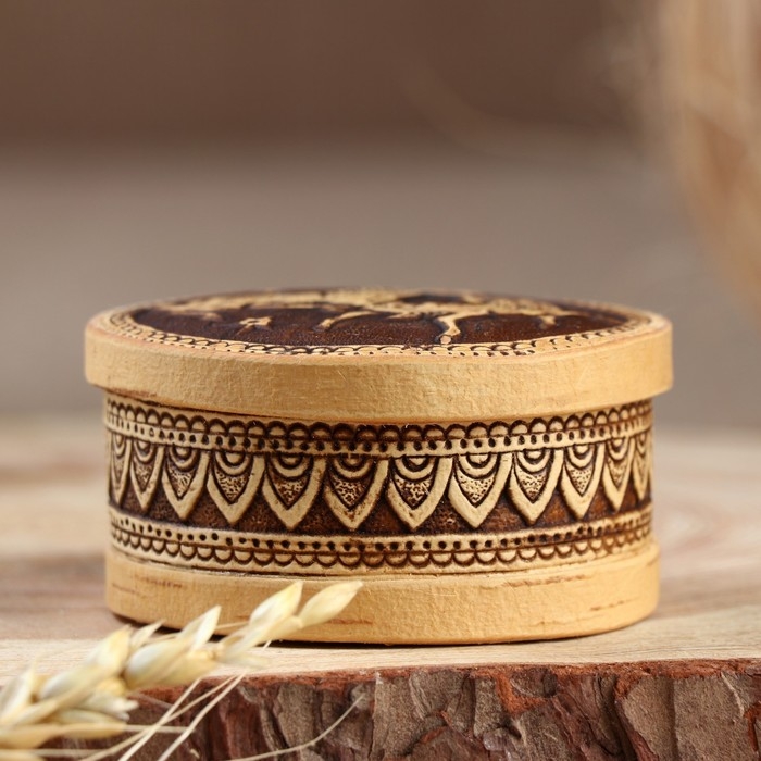 Шкатулка Шкатулка "Лошадки", круглая, береста, микс