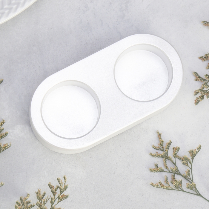 Подсвечник Подсвечник "Мрамор" из гипса для двух свечей овальный, 12х6х3см,белый перламутр