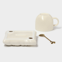 Чайная пара керамическая с ложкой &laquo;Зефирка&raquo;, 2 предмета: чашка 250 мл, блюдце d=13 см, цвет бежевый