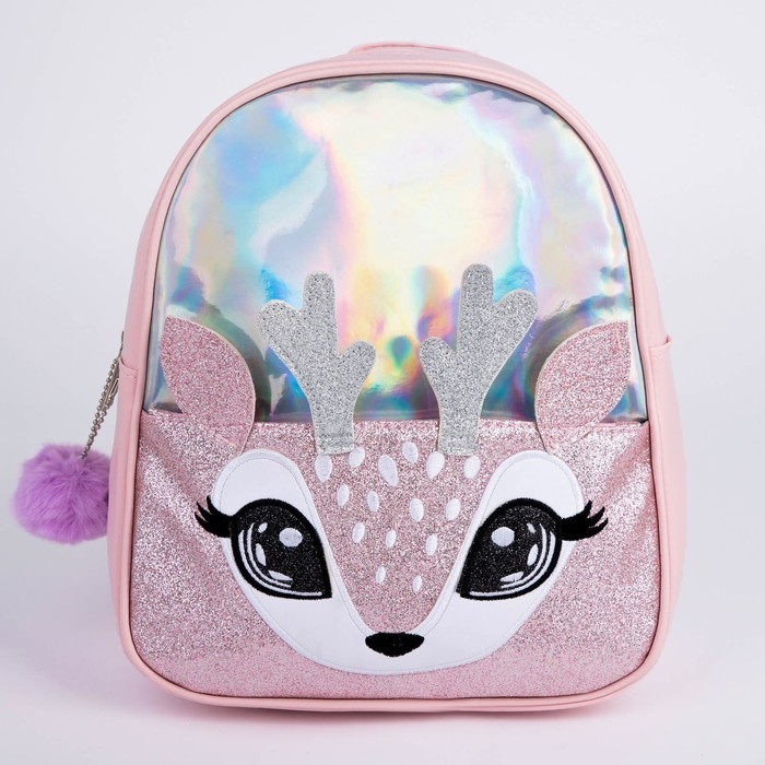 Рюкзак детский для девочки с блестящим карманом &laquo;Олененок&raquo;, 27х23 х 10 см