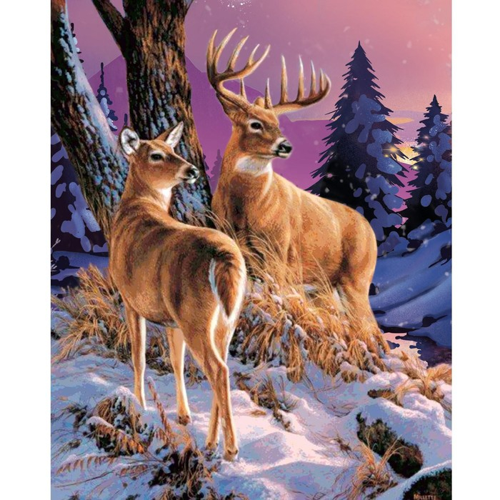 Алмазная мозаика на новый год с полным заполнением на холсте &laquo;Олени&raquo;, 40 х 50 см, новогодний набор для творчества