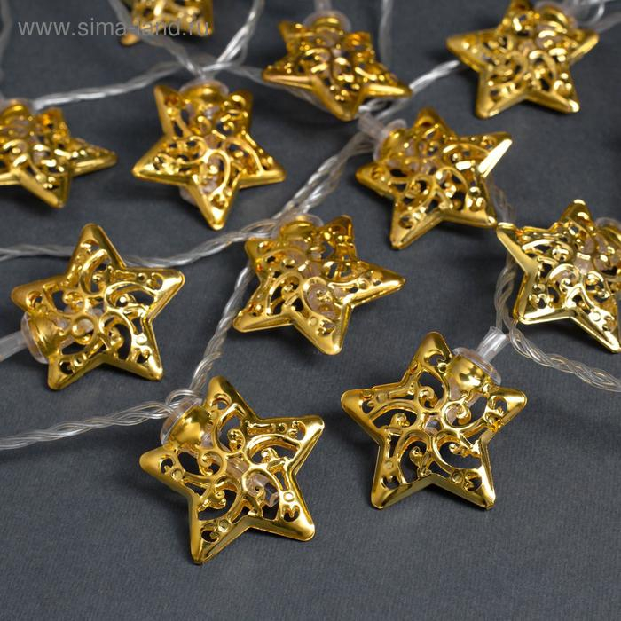 Гирлянда &laquo;Нить&raquo; 4 м с насадками &laquo;Звезда&raquo;, IP20, прозрачная нить, 20 LED, свечение тёплое белое, 8 режимов, 220 В