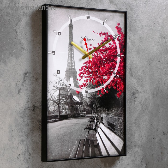 Часы-картина настенные, интерьерные "Цветущее дерево в Париже", плавный ход, 57 х 35 см