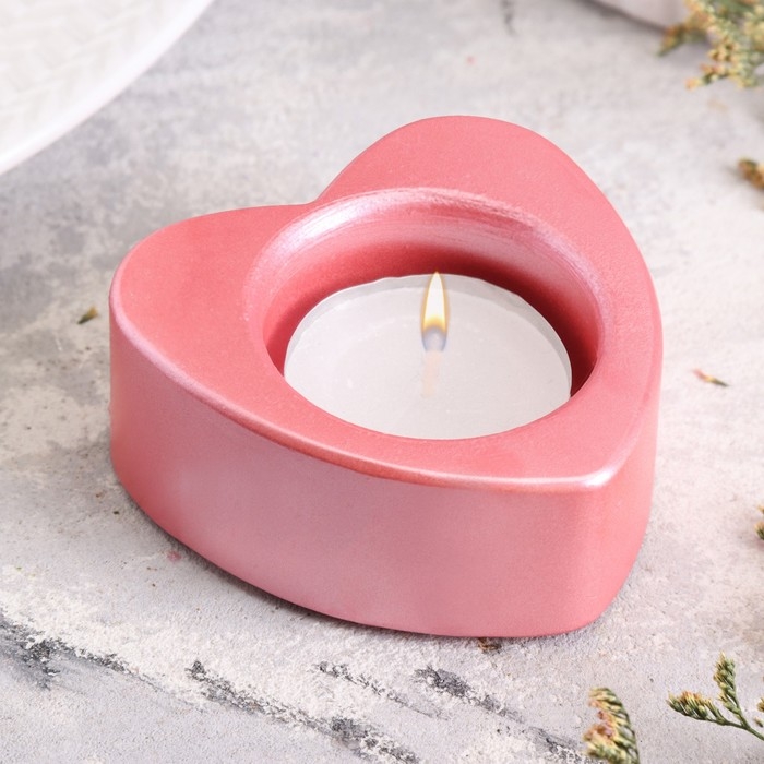 Подсвечник Подсвечник "Сердце малое. Мрамор" из гипса,7х3см,розовый