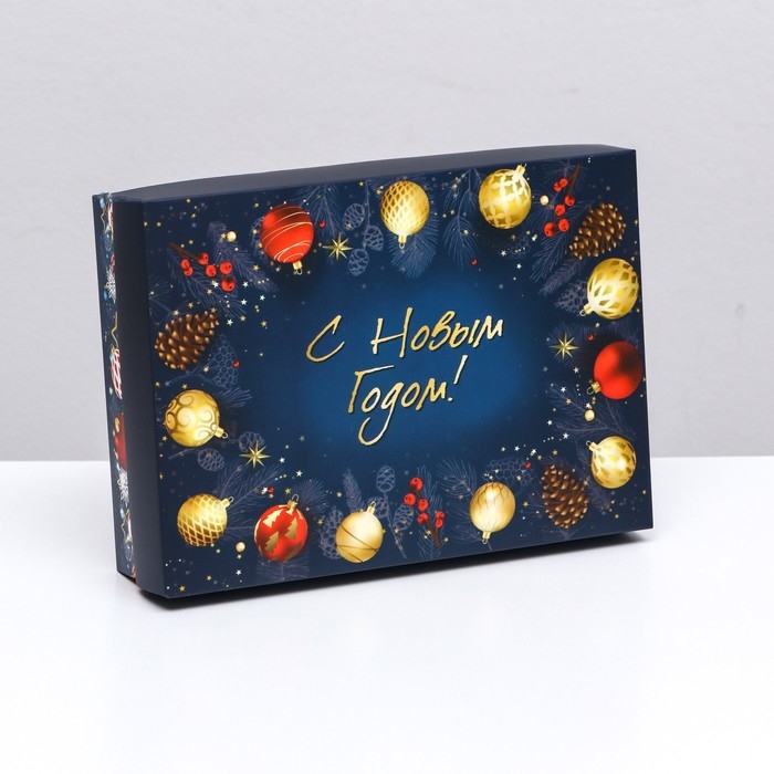 Новый год. Коробка подарочная новогодняя складная, крышка-дно, Новый год. Коробка подарочная новогодняя складная, крышка-дно, "Елочные игрушки", 21 х 15 х 5,7 см