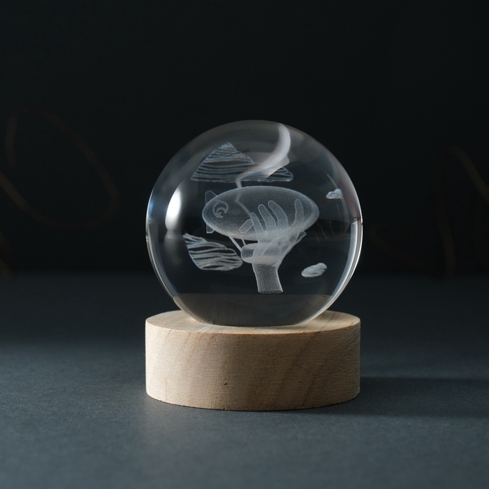 Сувенир стекло подсветка Сувенир стекло подсветка "Шар. Дирижабль" d=6 см подставка дерево, USB