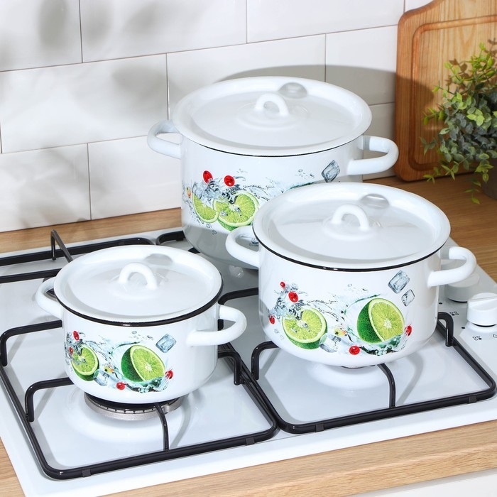 Набор эмалированных кастрюль &laquo;Мохито&raquo;, 3 предмета: 1,5 л, 2,9 л, 4,5 л