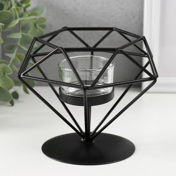 Подсвечник металл, стекло Подсвечник металл, стекло "Бриллиант" чёрный 13,5х14х12 см