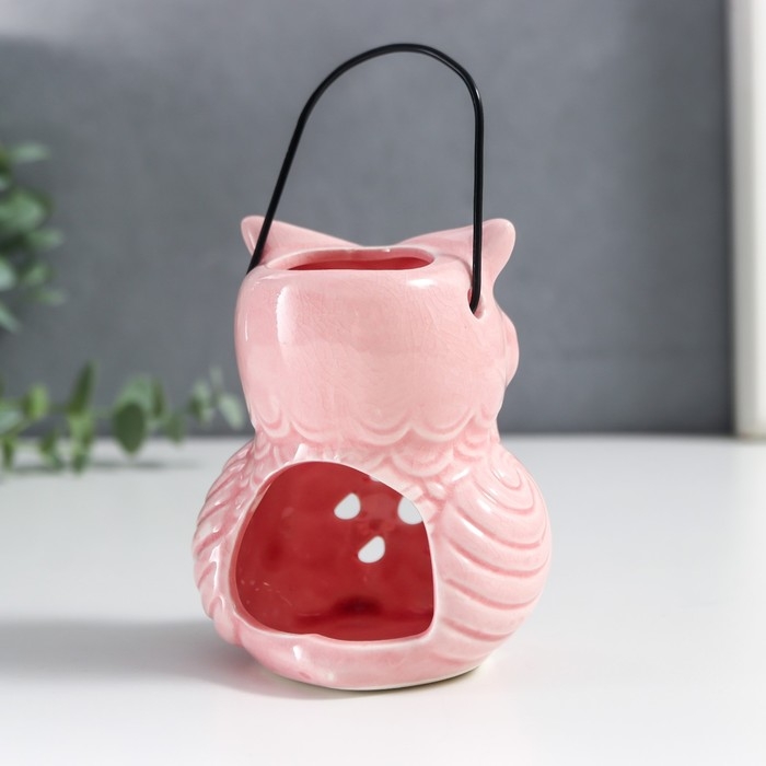 Подсвечник керамика на 1 свечу "Очковая сова" с ручкой 9,5х6,5х7 см МИКС