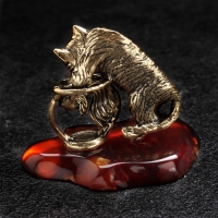 Сувенир "Кот с аквариумом", латунь, янтарь