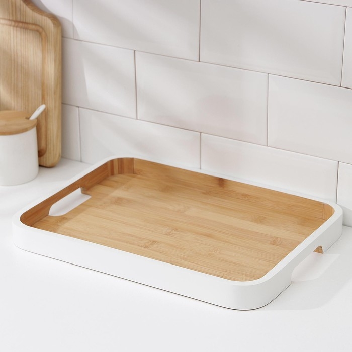 Поднос с ручками Terra, 36&times;26&times;3 см, бамбук, цвет МИКС