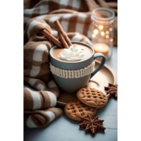 Новогодняя алмазная мозаика с гирляндой на подрамнике с частичным заполнением &laquo;Новый год. Чашка кофе&raquo;, 20 х 30 см