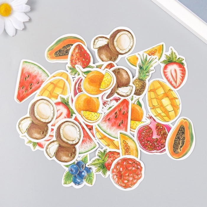 Наклейки для творчества Наклейки для творчества "Фрукты и ягоды" тиснение золото набор 48 шт 9х7х0,8 см