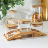Набор банок для сыпучих продуктов «Эко», на подставке, 3 шт Набор банок для сыпучих продуктов «Эко», на подставке, 3 шт