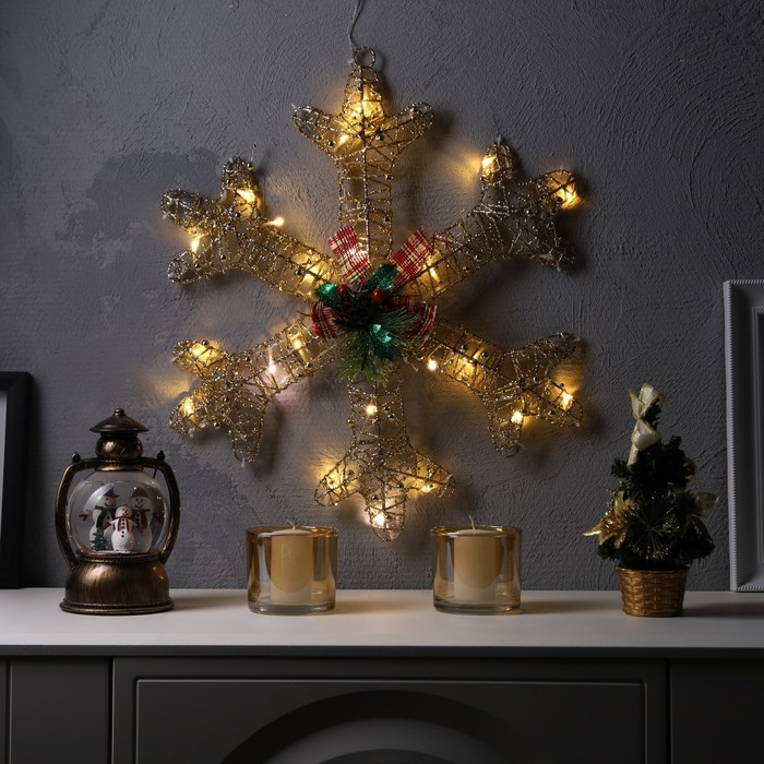 Светодиодная фигура &laquo;Снежинка с бусинами&raquo; 50 см, металл, 220 В, свечение тёплое белое