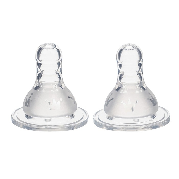 Соска на  бутылочку, антиколиковая, от 6 мес., M&B "Корона", классическое горло,  быстрый поток, 2+1 шт