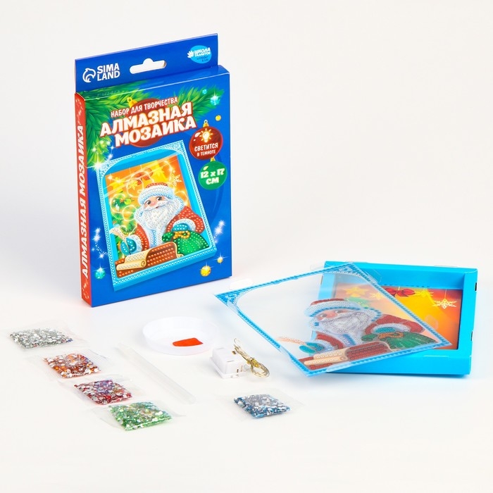 Алмазная мозаика на новый год для детей с частичным заполнением в рамке с гирляндой &laquo;Дед Мороз&raquo;, новогодний набор для творчества