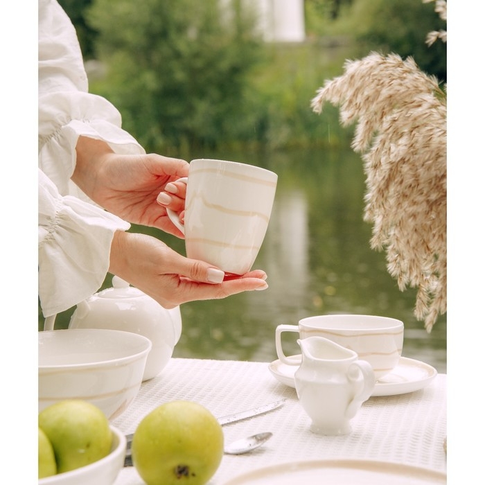 Набор кружек фарфоровых SL Home &laquo;Гато&raquo;, 350 мл, цвет белый