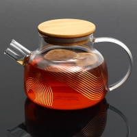 Чайник стеклянный заварочный с бамбуковой крышкой &laquo;Геометрия&raquo;, 800 мл