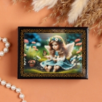 Шкатулка «Ангелочек», черная, 8×10,5 см, лаковая миниатюра Шкатулка «Ангелочек», черная, 8×10,5 см, лаковая миниатюра