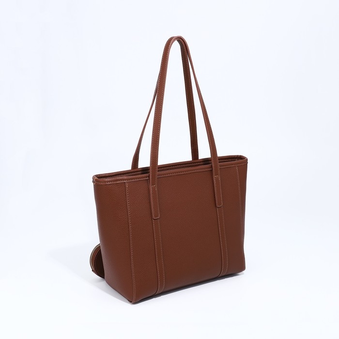 Сумка женская тоут на молнии, цвет коричневый