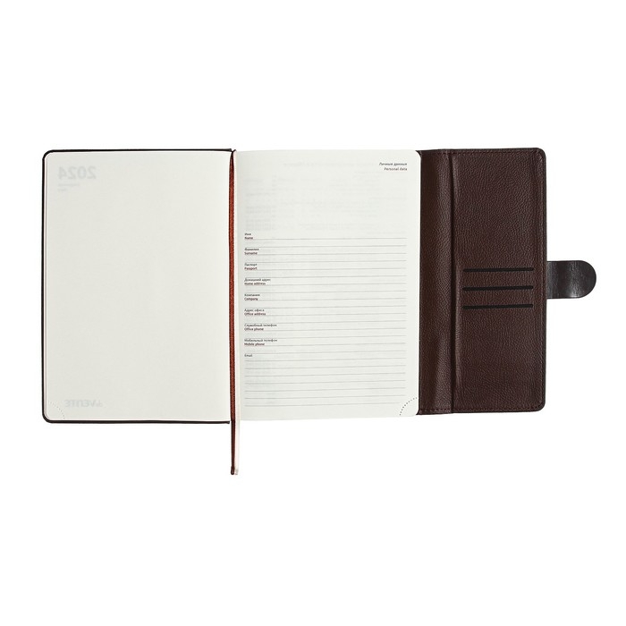 Ежедневник датированный 2024 A5 176 листов, deVENTE.Tudor, твёрдая обложка из искусственной кожи, ляссе, кремовый блок 70 г/м2, коричневый