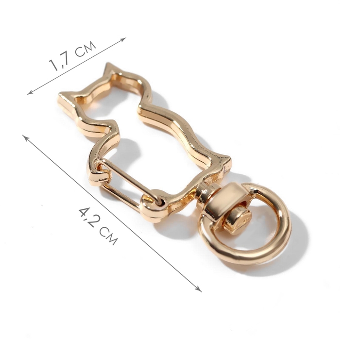 Карабин металлический &laquo;Кошка&raquo;, 42 &times; 17 мм / 8 &times; 2,2 мм, 5 шт, цвет золотой