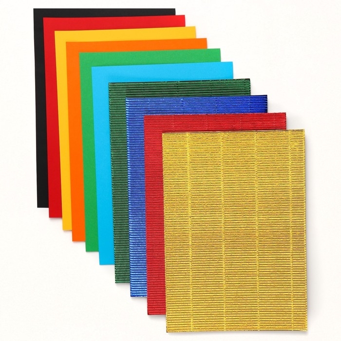 Картон цветной гофрированный, А4, 10 листов, 10 цветов, немелованный, двусторонний, в папке, 230 г/м&sup2;, Холодное сердце