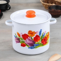 Кастрюля эмалированная цилиндрическая &laquo;Тюльпан Май&raquo;, 5,5 л, с кнопкой, цвет белый