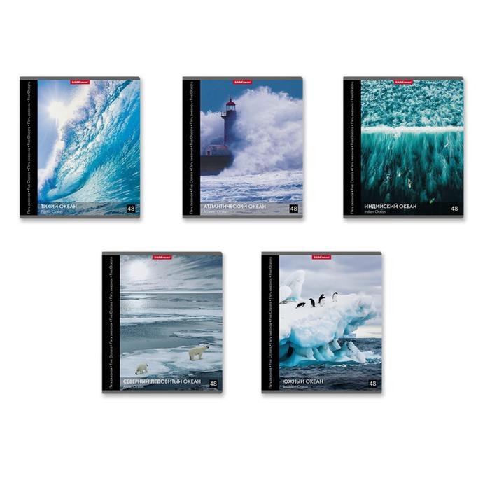 Тетрадь 48 листов в клетку ErichKrause Тетрадь 48 листов в клетку ErichKrause "Пять океанов", обложка мелованный картон, блок офсет, белизна 100%, МИКС