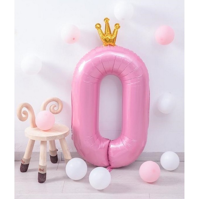 Шар фольгированный 40" &laquo;Цифра 0 с короной&raquo;, цвет розовый