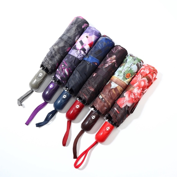 Зонт автоматический &laquo;Olivia&raquo;, эпонж, 3 сложения, 8 спиц, R = 47/55 см, D = 110 см, цвет МИКС