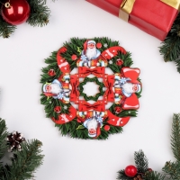 Набор "Дед Мороз", подставка под горячее и 2 подстаканника, D-20,5 см Набор "Дед Мороз", подставка под горячее и 2 подстаканника, D-20,5 см