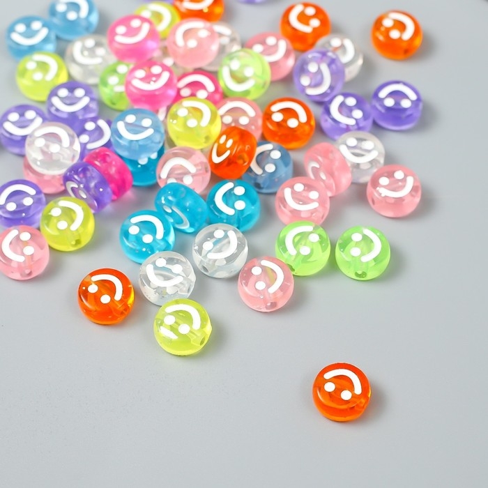 Бусины для творчества пластик "Белый смайлик на цветном" набор 20 гр 0,5х1х1 см