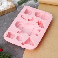 Форма для выпечки новогодняя Доляна &laquo;Новый год&raquo;, 17,5&times;12&times;2,5 см, 9 ячеек, цвет розовый